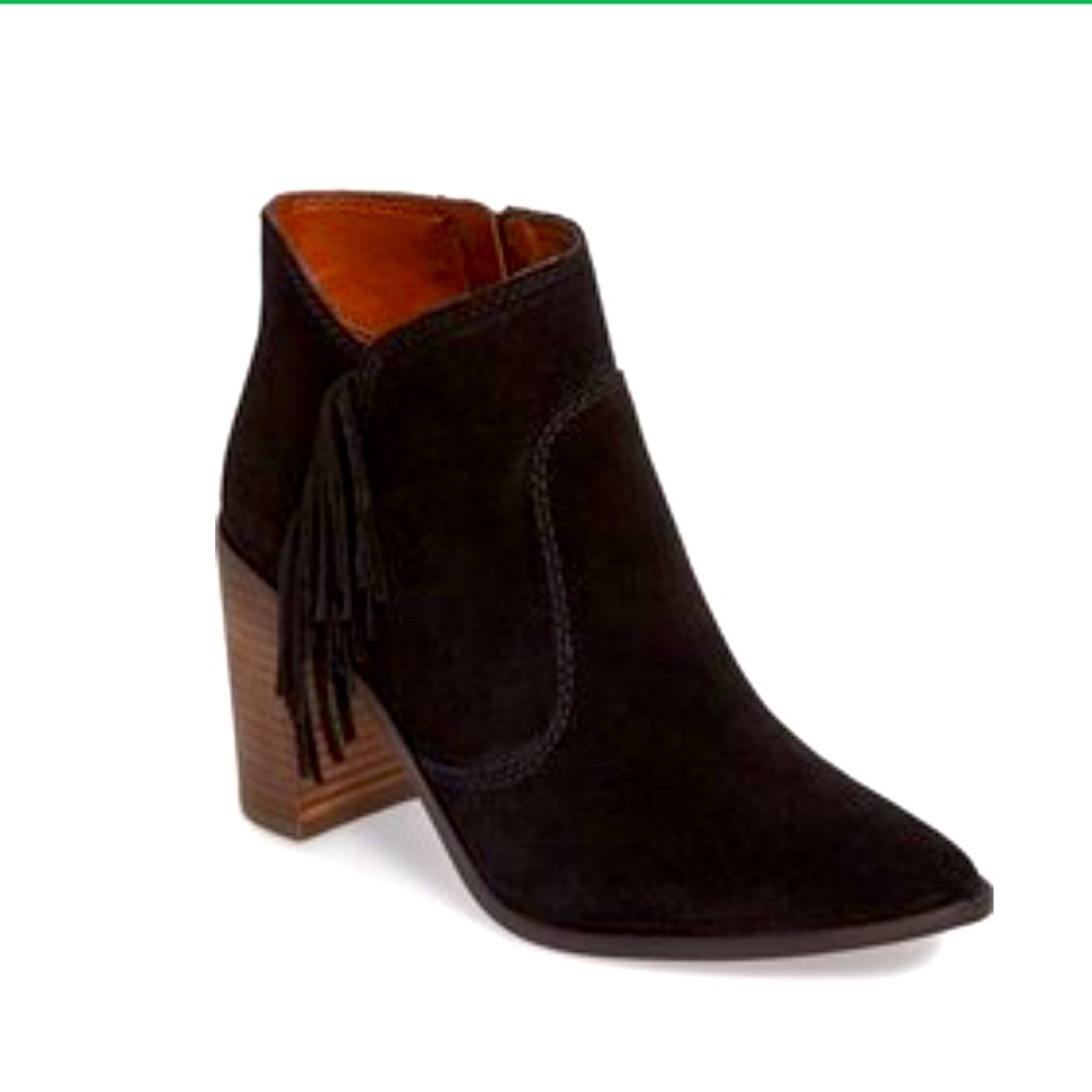 Lucky Brand Black Leather Ankle Fringe Boot